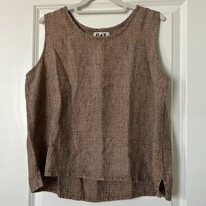 FLAX Linen Brown & Black Sleeveless Top Size Medium